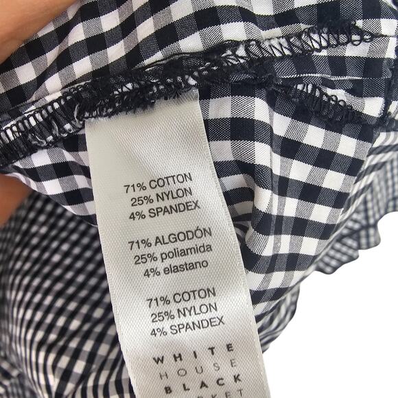 White House Black Market Blouse Gingham Blouse Bell Sleeve Blouse 6 Black White - Picture 7 of 8